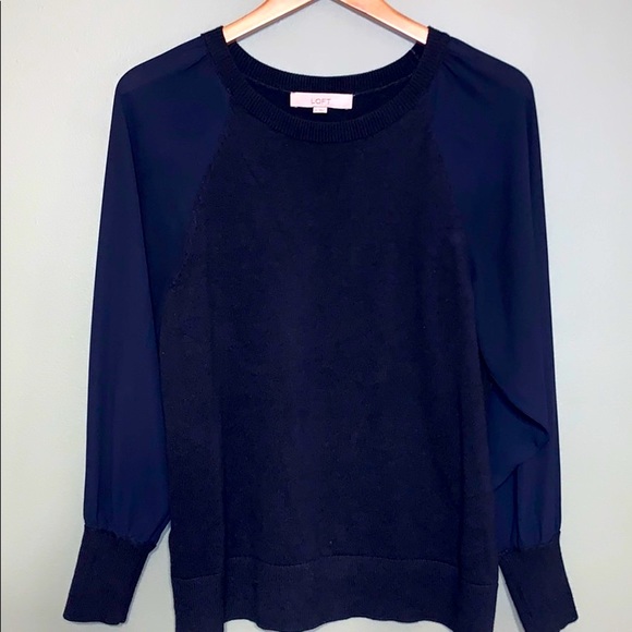 LOFT Tops - 🎈2/$10 LOFT Navy sweater with a sheer navy sleeve